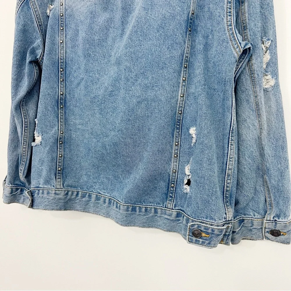 Free People Studded Denim Trucker Jacket in Blue Size Small - Picture 8 of 11